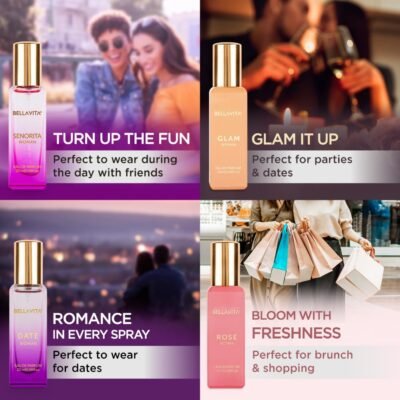 Bella Vita Luxury Long Lasting Women Gift Set | Perfume for Woman | 4x20ml | Gifts for Women | Floral, Fruity, Premium Fragrance Scent | Date, Senorita, Glam, Rose