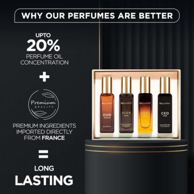 Bella Vita Luxury Long Lasting Men Gift Set | Perfume for Man | 4x20ml | Gifts for Men | Woody, Citrusy, Oud, Premium Fragrance Scent | KLUB, OUD, CEO, G.O.A.T